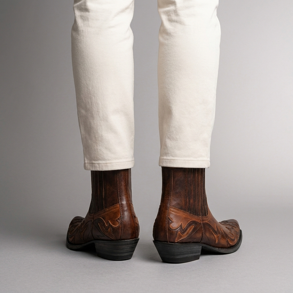 Boots For Men | Leather Western Ankle Chelsea Brown worn back view