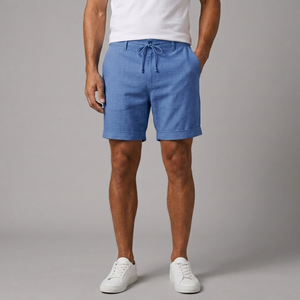 Men's Shorts | Linen Blend Drawstring Blue front view