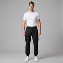 Men's Cargo Pants | Elasticated Waist Drawstring Pockets Black front view