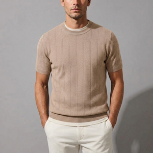 Men's Shirts | Knit Short Sleeve Crew Neck Beige front view