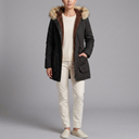 Women's Parka Coat | Fur Hooded Lined Winter Parka Black front view