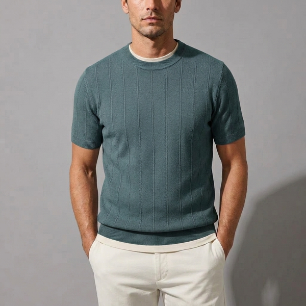 Men's Shirts | Knit Short Sleeve Crew Neck Green front view
