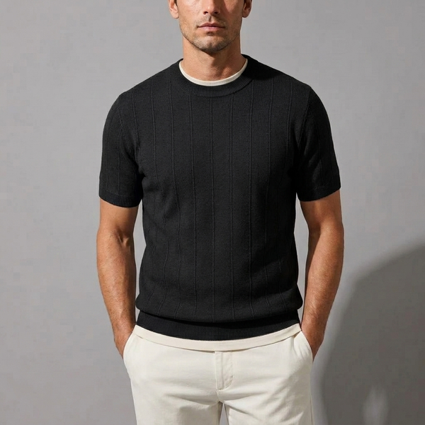 Men's Shirts | Knit Short Sleeve Crew Neck Black front view
