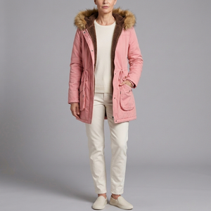 Women's Parka Coat | Fur Hooded Lined Winter Parka Pink front view
