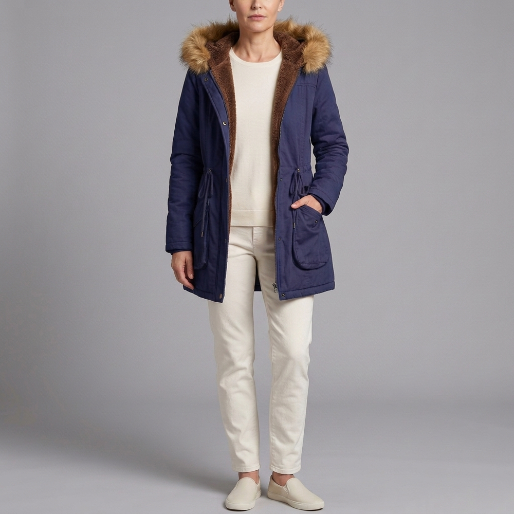 Women's Parka Coat | Fur Hooded Lined Winter Parka Red front view