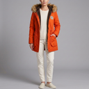 Women's Parka Coat | Fur Hooded Lined Winter Parka Orange front view