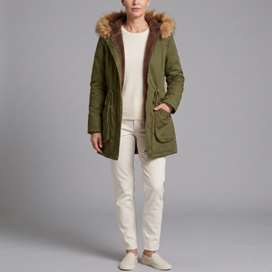 Women's Parka Coat | Fur Hooded Lined Winter Parka Army Green front view