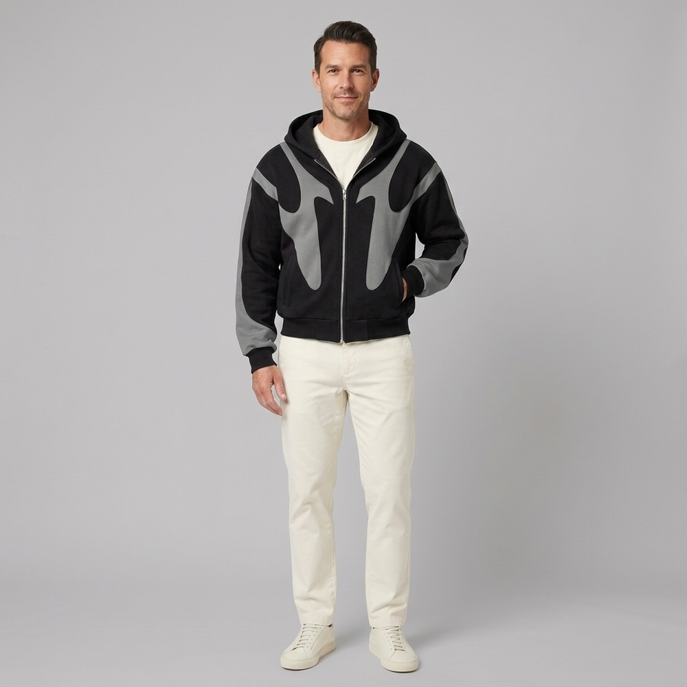 Men's Hoodie | Full-Zip Contrast Panel Oversized Blue front view
