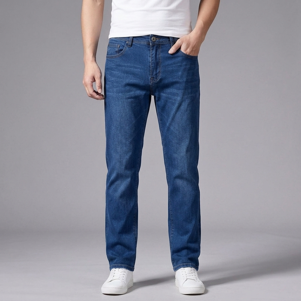 Men's Baggy Jeans | Straight Stretch Denim Sky Blue front view