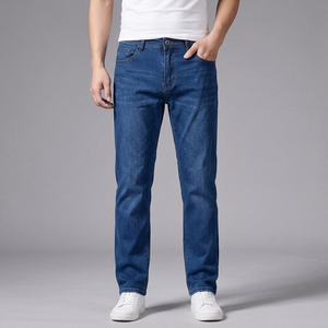 Men's Baggy Jeans | Straight Stretch Denim Blue front view