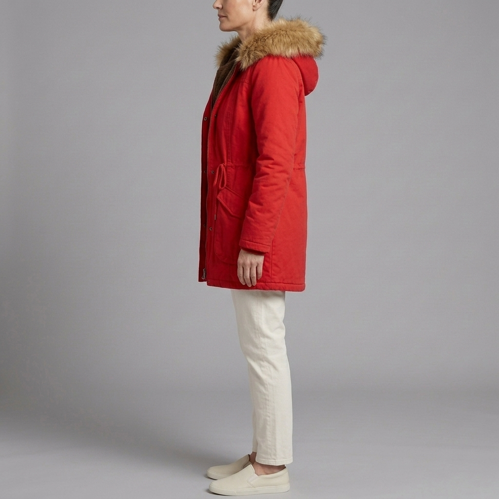 Women's Parka Coat | Fur Hooded Lined Winter Parka Red front view