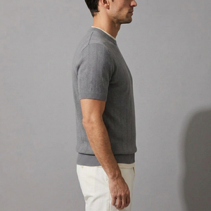 Men's Shirts | Knit Short Sleeve Crew Neck Grey side view