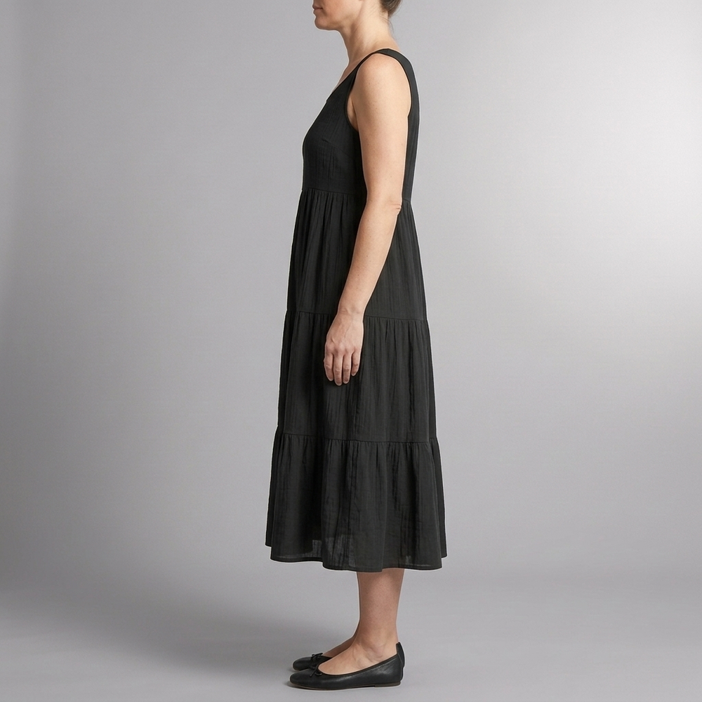 Women's Smart Dress | Midi Sleeveless Tiered Black front view