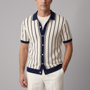 Men's Polo Shirt | Striped Knit Short Sleeve Navy front view