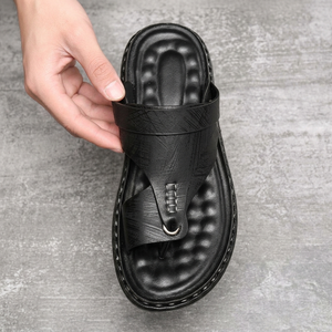 Sandals For Men | Thong Toe Buckle Slingback Black three-quarter front view