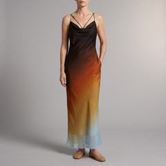 Women's Black Maxi Dress | Spaghetti Strap Cowl Neck Black front view