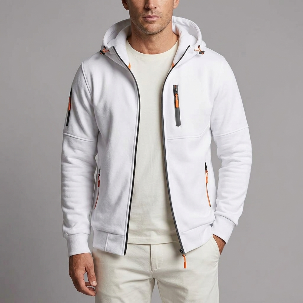 Men's Hoodie | Zip-Up Knit Fleece White front view