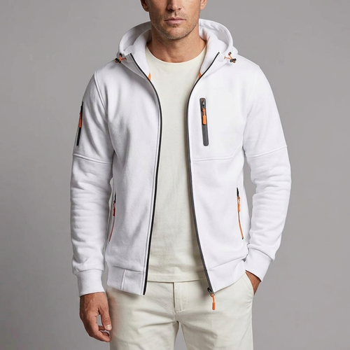 Men's Hoodie | Zip-Up Knit Fleece White front view