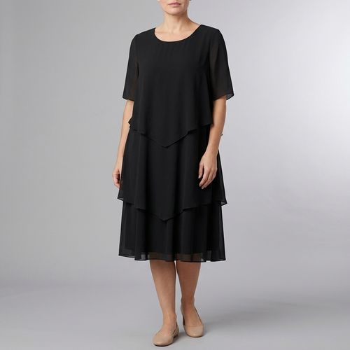 Women's Semi Formal Dress | Midi Chiffon Layered Black front view