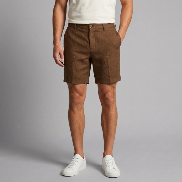 Men's Shorts | Linen Blend Tailored Fit Brown front view