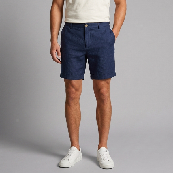 Men's Shorts | Linen Blend Tailored Fit Navy front view