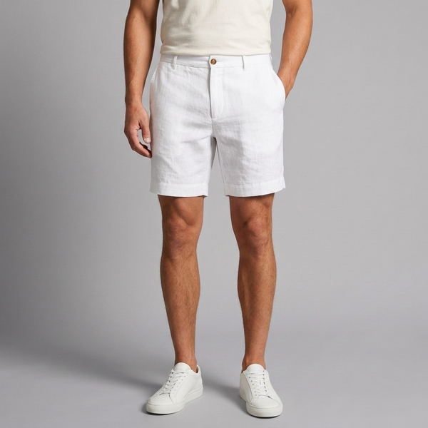 Men's Shorts | Linen Blend Tailored Fit White front view