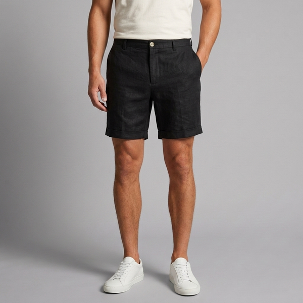 Men's Shorts | Linen Blend Tailored Fit Black front view
