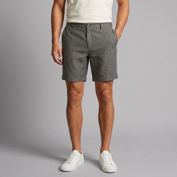 Men's Shorts | Linen Blend Tailored Fit Dark Grey front view