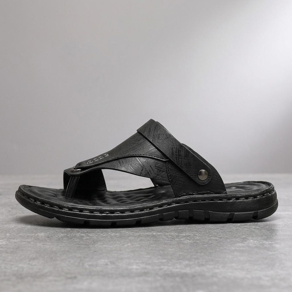 Sandals For Men | Thong Toe Buckle Slingback Black three-quarter front view