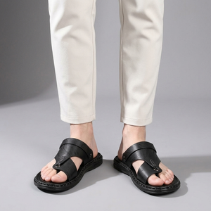 Sandals For Men | Thong Toe Buckle Slingback Black worn front view
