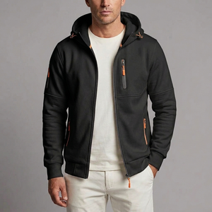 Men's Hoodie | Zip-Up Knit Fleece Black front view