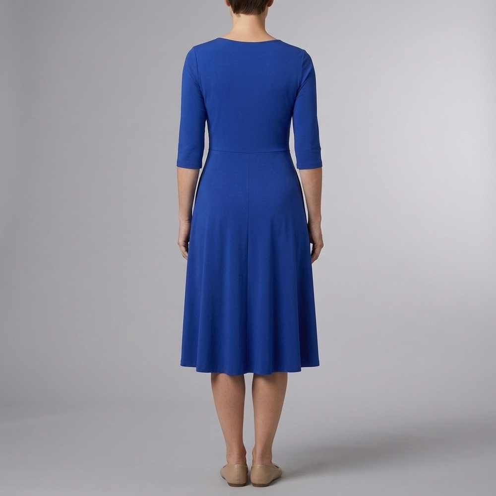 Women's Casual Dress | Midi Wrap V-Neck Short Sleeve Navy Blue front view