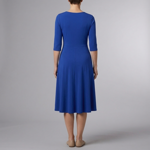 Women's Casual Dress | Midi Wrap V-Neck Short Sleeve Navy Blue back view