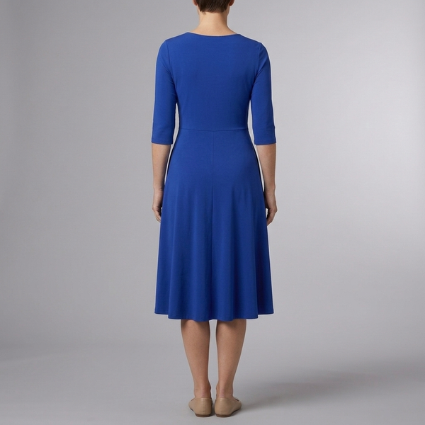 Women's Casual Dress | Midi Wrap V-Neck Short Sleeve Navy Blue back view