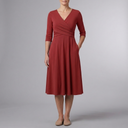 Women's Casual Dress | Midi Wrap V-Neck Short Sleeve Red front view