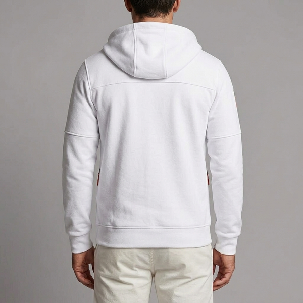 Men's Hoodie | Zip-Up Knit Fleece White back view