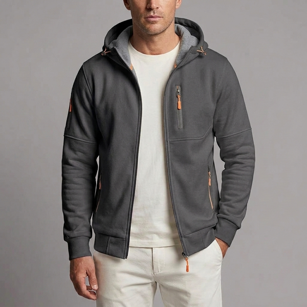 Men's Hoodie | Zip-Up Knit Fleece Dark Grey front view