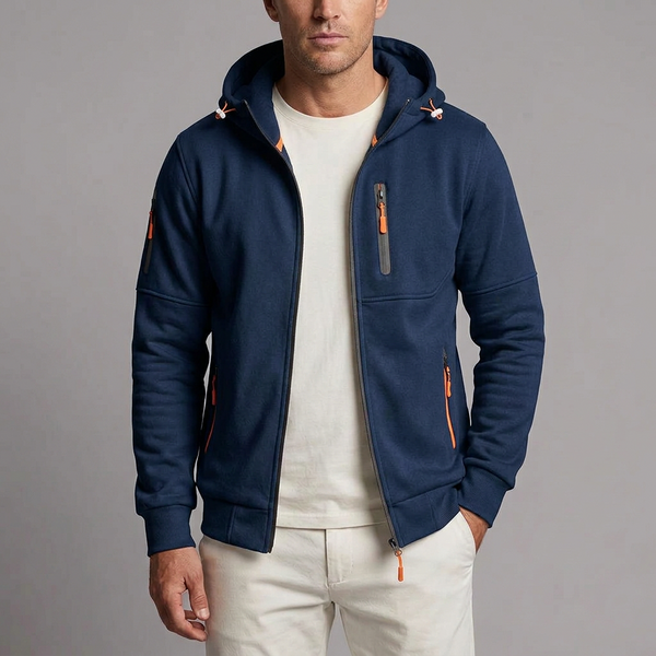 Men's Hoodie | Zip-Up Knit Fleece Navy front view