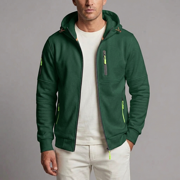Men's Hoodie | Zip-Up Knit Fleece Green front view