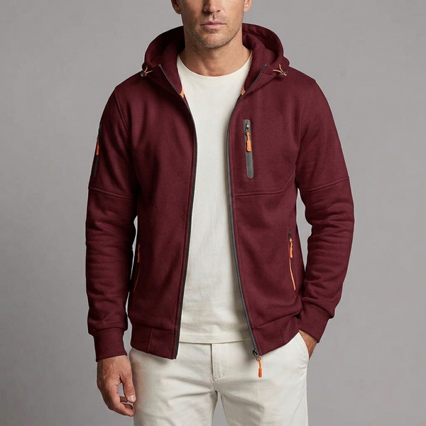 Men's Hoodie | Zip-Up Knit Fleece Wine front view