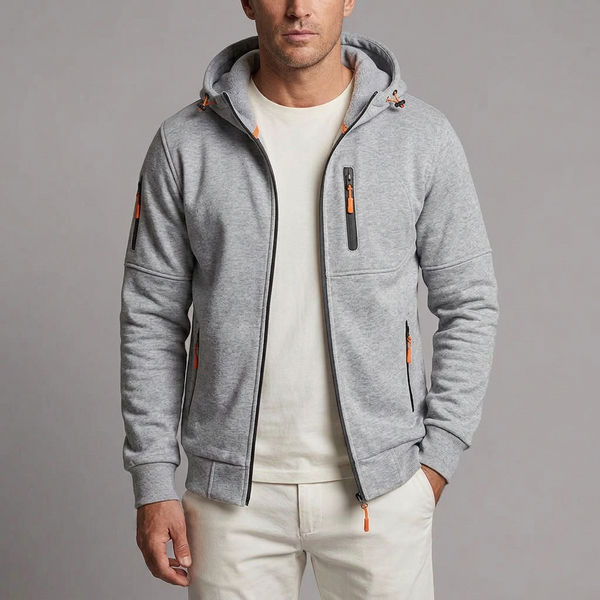 Men's Hoodie | Zip-Up Knit Fleece Light Grey front view