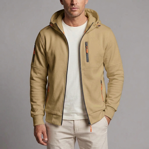 Men's Hoodie | Zip-Up Knit Fleece Khaki front view