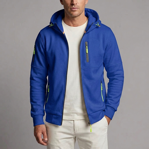Men's Hoodie | Zip-Up Knit Fleece Blue front view