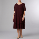 Women's Semi Formal Dress | Midi Chiffon Layered Dark Red front view