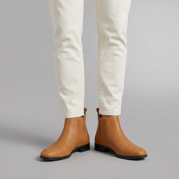 Boots For Men | Classic Chelsea Slip-On Leather Brown worn front view