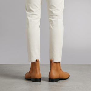 Boots For Men | Classic Chelsea Slip-On Leather Brown worn back view