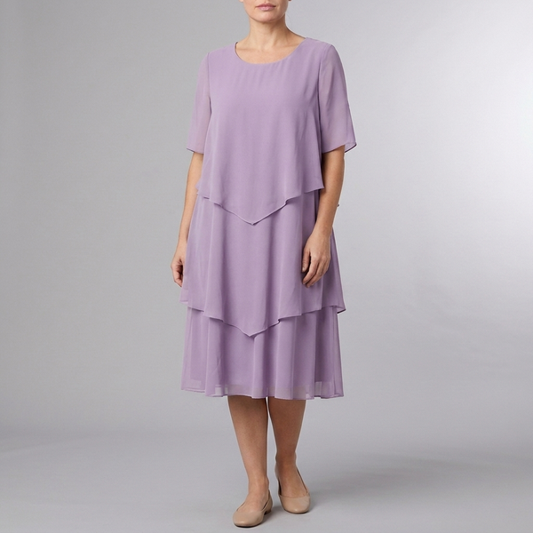 Women's Semi Formal Dress | Midi Chiffon Layered Light Purple front view