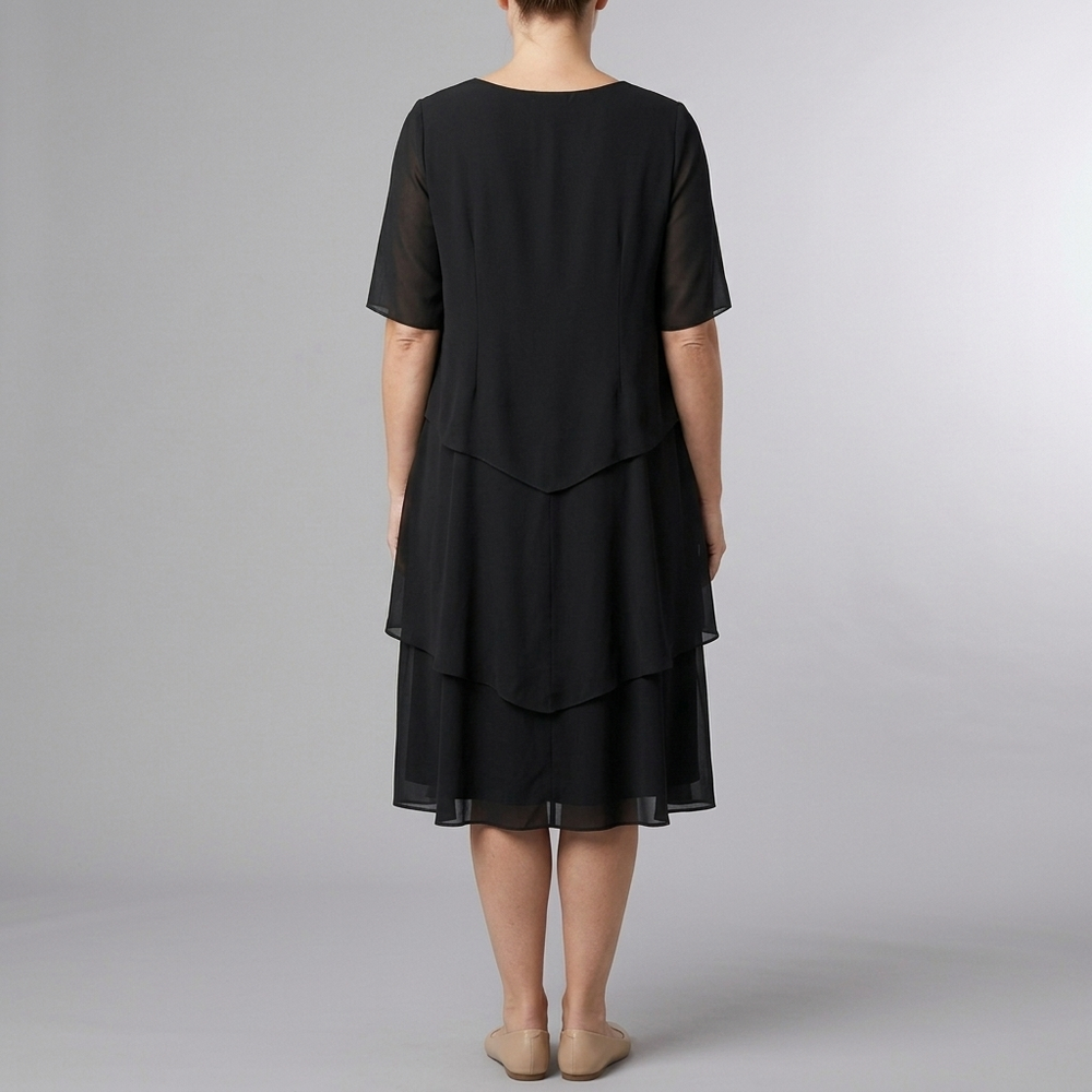 Women's Semi Formal Dress | Midi Chiffon Layered Black front view