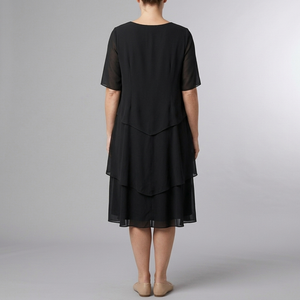 Women's Semi Formal Dress | Midi Chiffon Layered Black back view