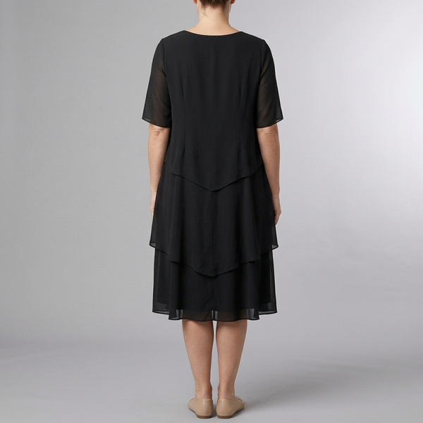 Women's Semi Formal Dress | Midi Chiffon Layered Black back view